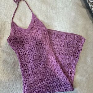 Purple Midi Crochet Halter Dress